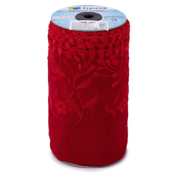 Кружево бельевое эластичное 190 мм / 10 м, красный, Gamma GKME-19001