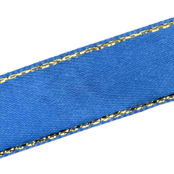 Лента атласная 1-сторонняя 15.0 мм / 22.86±1 метров, с золотой нитью, 40 ярк.синий, Globus