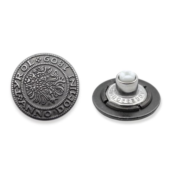 Пуговица джинсовая на фиксированной ножке 20мм Герб цв.металл, темное серебро ГР, 64345, 20 шт