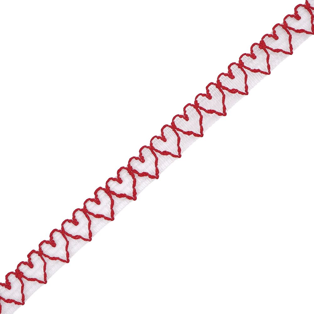 Тесьма отделочная 15 мм / 25 метров, 38% х/б, 62% п/э, белый с красным, Р.60071