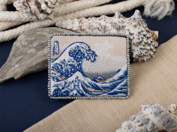 Набор для вышивания нитками Panna, Живая картина. брошь Большая волна в Канагаве, 5х6 см