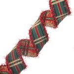 Лента (тесьма) жаккардовая 25.0 мм / 10±0.5 метров, Тартан с люрексом, 25136 SKL красный