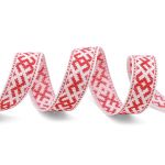 Лента (тесьма) жаккардовая 18.0 мм / 25±1 метров, Славянский орнамент Оберег, рис. 9711 (01 белый/красный) С3771Г17