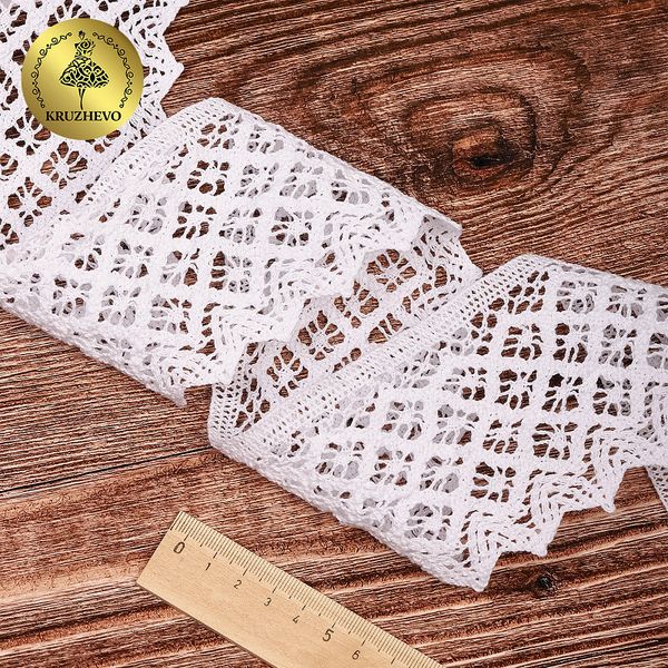 Кружево вязаное (тесьма) 75 мм, 1003 цв.01 белый, уп.91м, Kruzhevo