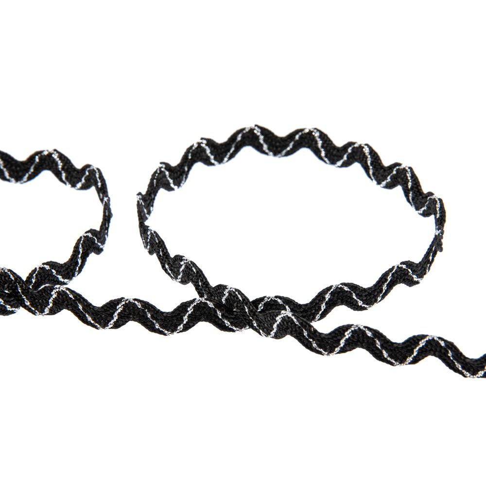 Тесьма отделочная зигзаг 9 мм, / 20 метров, черный/под серебро, Blitz