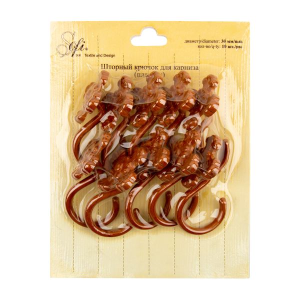 Крючки шторные для карниза навесные ⌀6 мм, 10 шт, 04 под дерево, Sofi H30