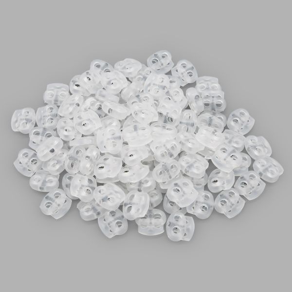 Фиксатор (зажим) для шнура пластик 2 отв., ⌀4.0 мм, 14х17 мм, овал малый ПП, прозрачный, 100 шт