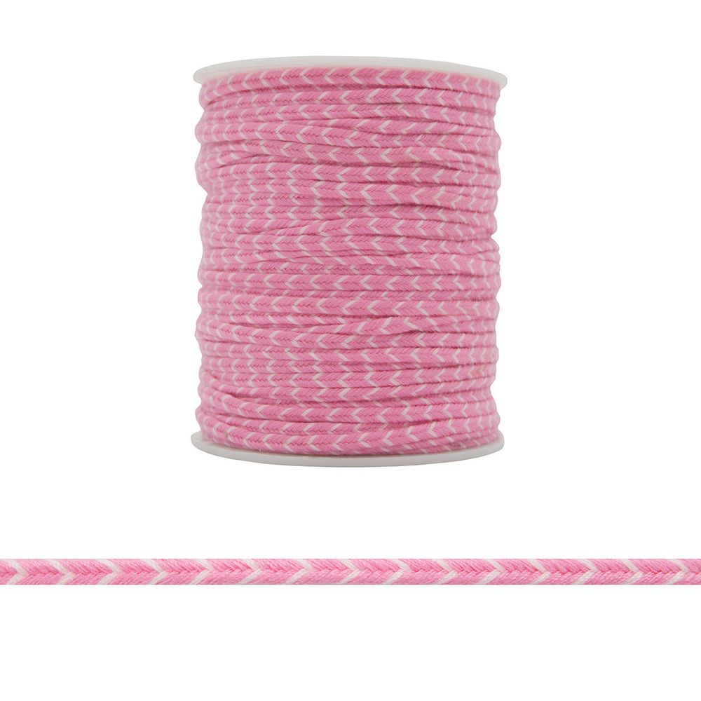 Шнур плетеный 3.0 мм / 50 метров, косичка, 18 розовый/белый