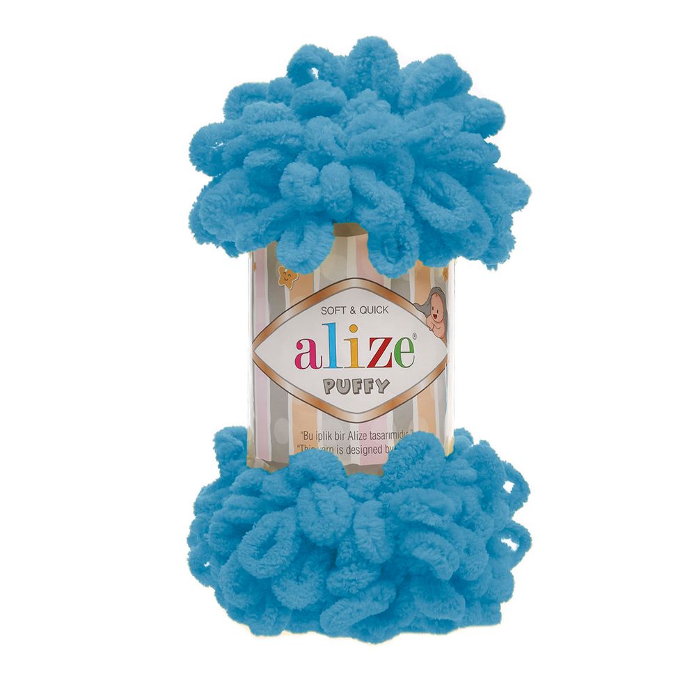 Пряжа Alize (Ализе) Puffy / уп.5 мот. по 100 г, 9м, 016 голубой сочи A