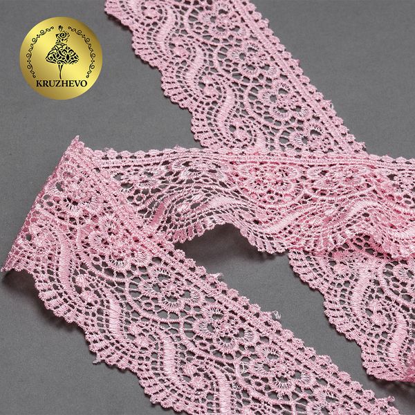 Кружево гипюр (плетёное) 65 мм, диз. 112, цв.17 розовый, уп. 9 м, Kruzhevo