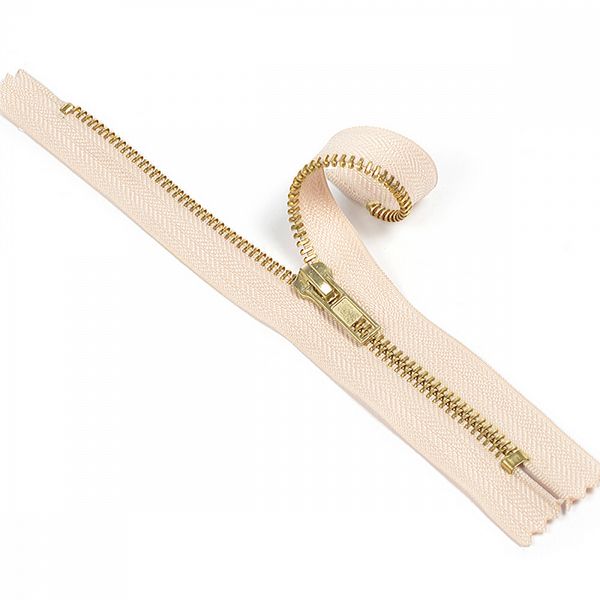 Молния металл джинсовая Т5 (5 мм) 1 зам., н/раз., 18 см, золото, цв.F291 бежевый, Mzipp, 50 шт