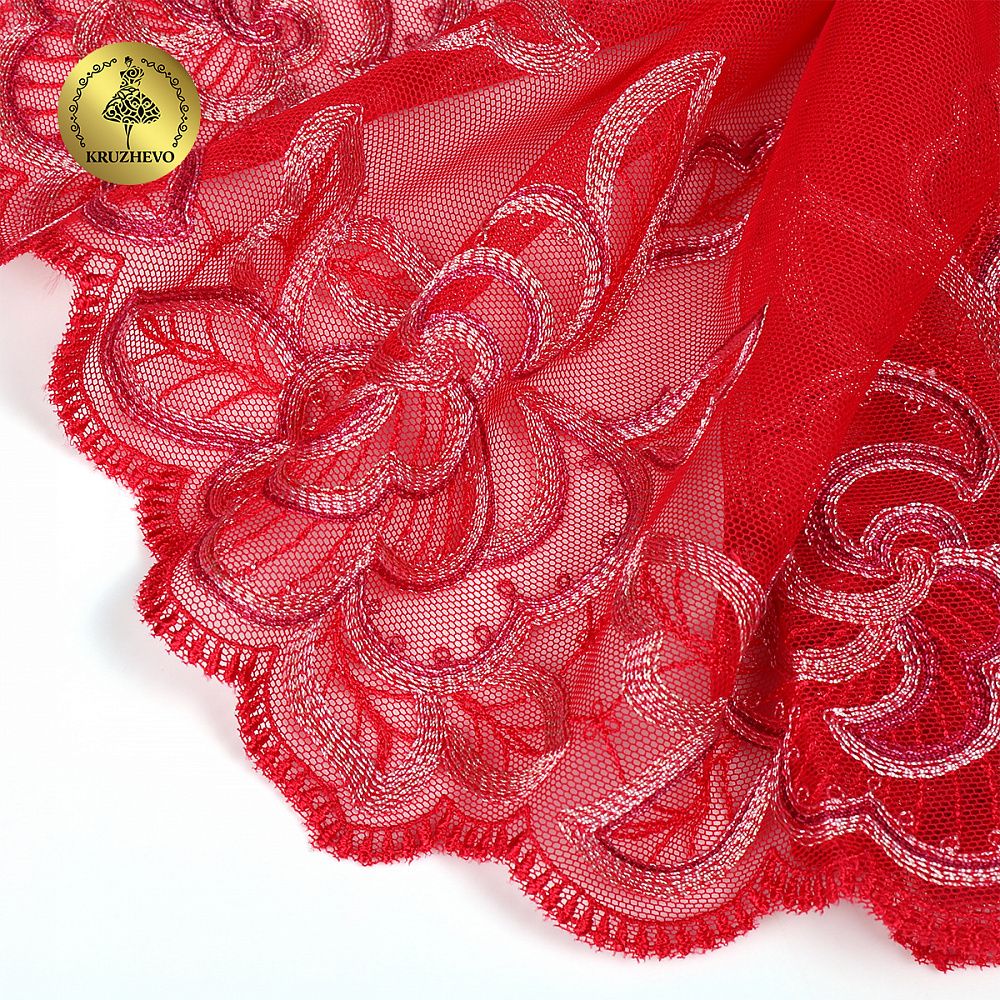 Кружево на сетке (вышитое) 240мм цв.бордо, правая, 6,2м, Kruzhevo