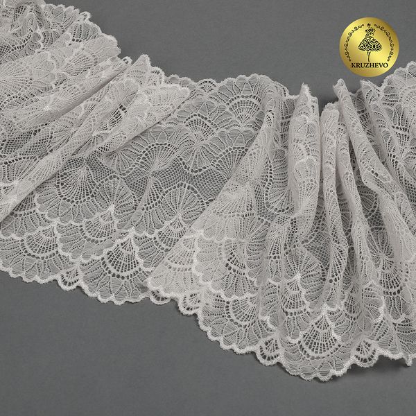 Кружево эластичное (стрейч) 8034 195мм цв.F102 молочный, 10 метров, Kruzhevo