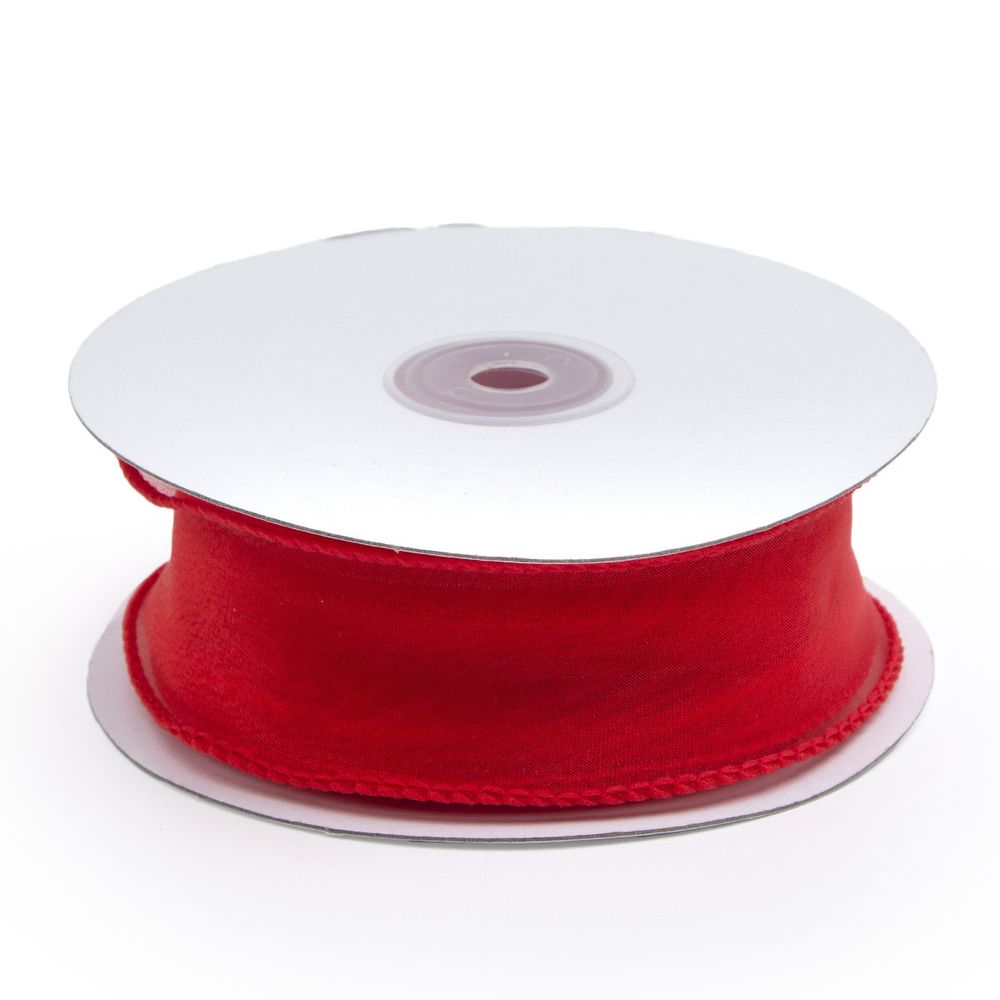 Лента декоративная с волнистым краем 38.0 мм / 18.29±1 метров, 100% органза, (01 красный)