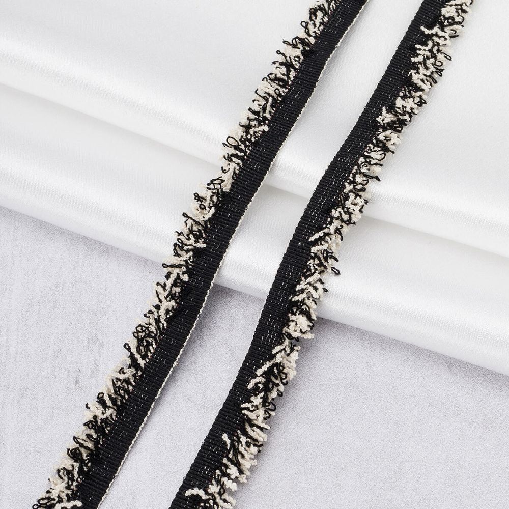 Кант декоративный с бахромой 20 мм / 82.29 метра, черный/белый, 3Al275