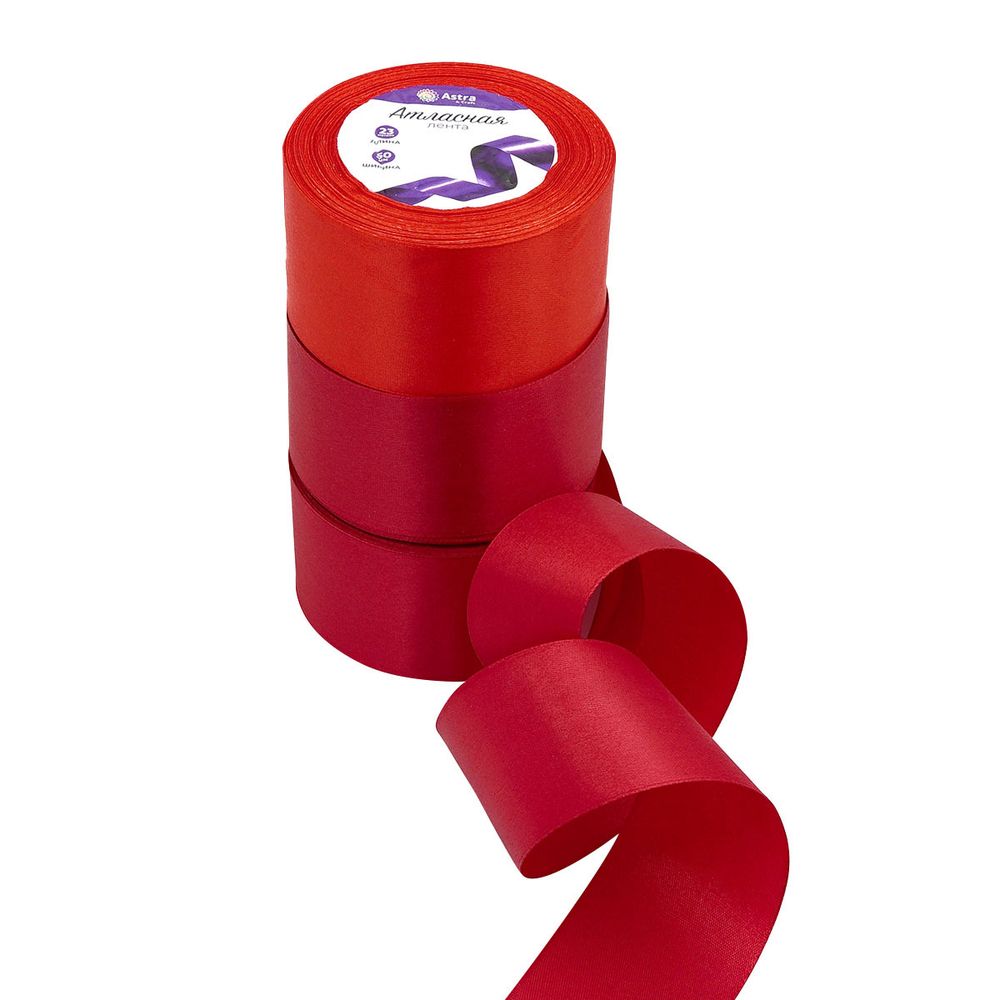 Набор атласных лент 3 цвета по 50.0 мм / 23 метра, красный микс