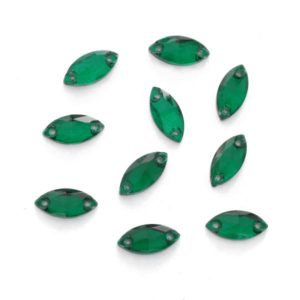 Хрустальные стразы миндаль изумруд (без покрытия) 7х15мм, 10 штук Astra&Craft, МИ004НН715