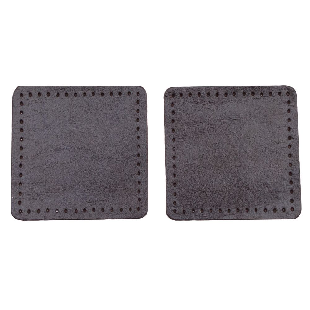 Заплатки пришивные из кожи, квадрат 6см с перфорацией, 2 шт, 100% кожа, 03 темно-коричневый, 9112