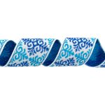 Лента (тесьма) жаккардовая 32.0 мм / 25 метров, Орнамент для северных народов, рис 9788 белый-синий-бирюзовый, Gamma С3774