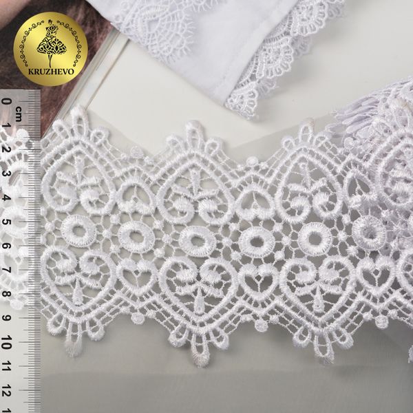 Кружево гипюр (плетёное) 105 мм, диз. 114, цв.1 белый, уп. 9 м, Kruzhevo