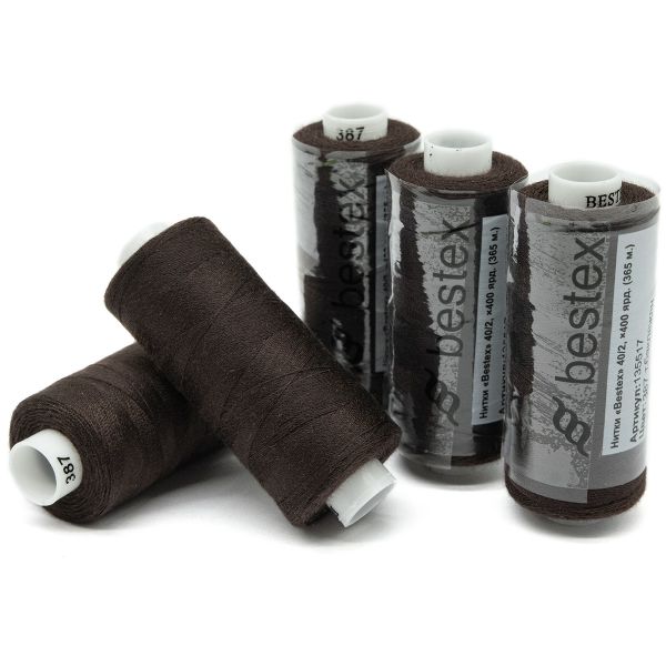 Нитки швейные бытовые Bestex 40/2, 365 м (400 ярд) / 10 кат., 387 горький шоколад