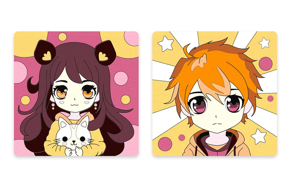 Картина по номерам Фрея PNBM-016, Милые анимешки, (на магните) 9х9 см