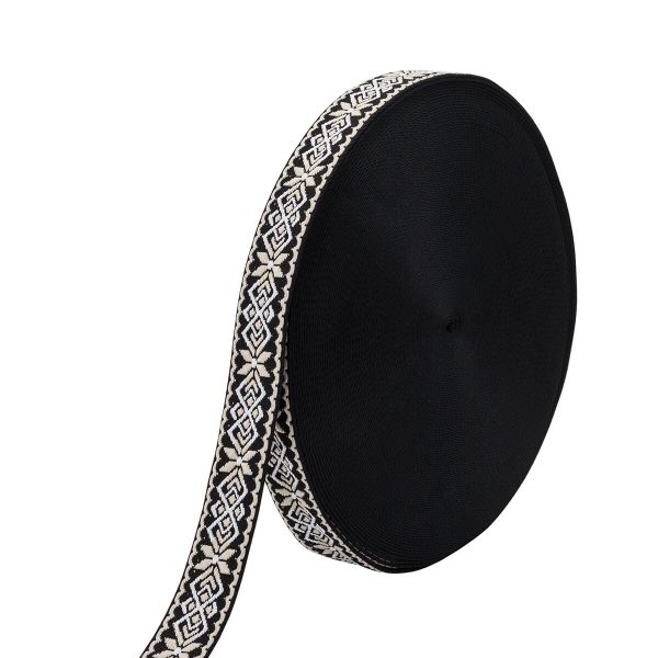 Стропа (ременная лента) 38 мм / 45.72 метра, [34.05 г/пог.м], с принтом 1-сторонняя, T0735 бежевый/черный, 3Al359