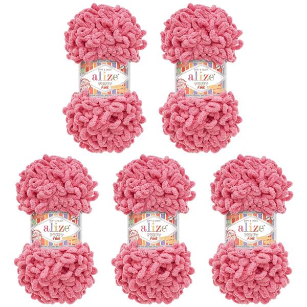 Пряжа Alize (Ализе) Puffy Fine / уп.5 мот. по 100 г, 14м, 178 розовая орхидея