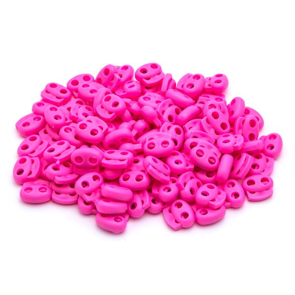 Фиксатор (зажим) для шнура пластик 2 отв., ⌀4.0 мм, 14х17 мм, овал малый ПП, розовый, 100 шт