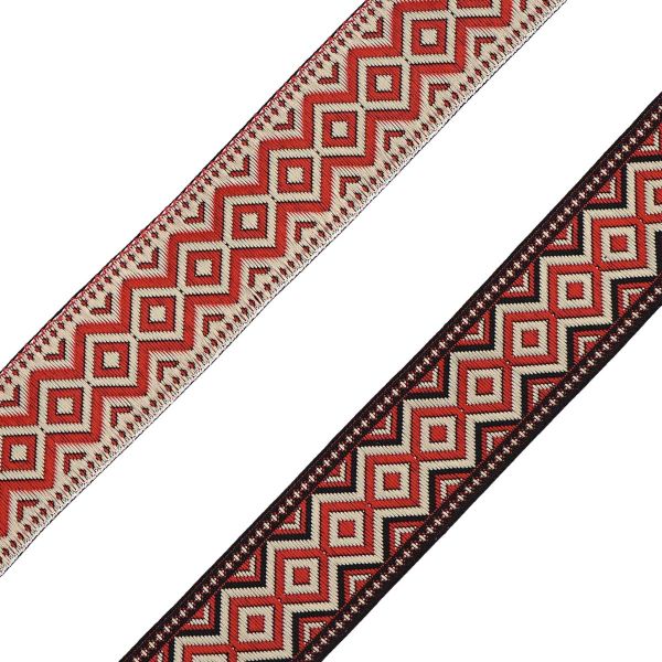 Лента (тесьма) жаккардовая 32.0 мм / 25 метров, рис.9496, черный/красный/белый, С1853Г17