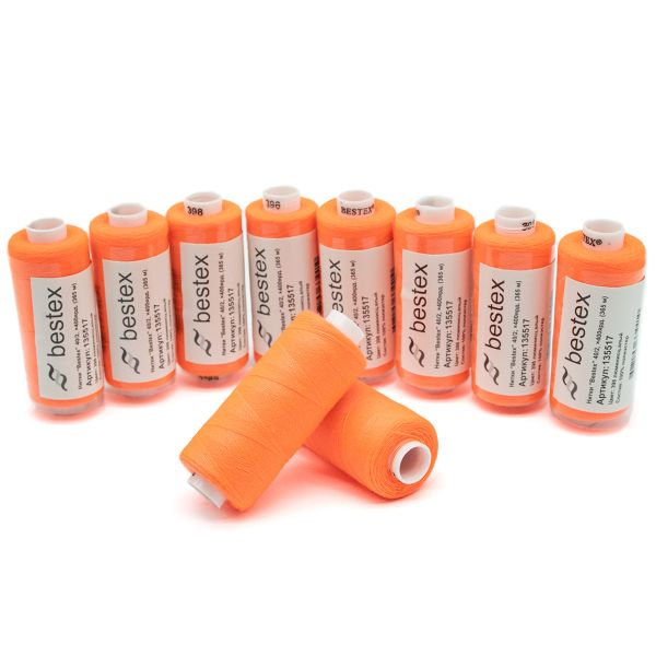 Нитки швейные бытовые Bestex 40/2, 365 м (400 ярд) / 10 кат., 398 коралловый неон