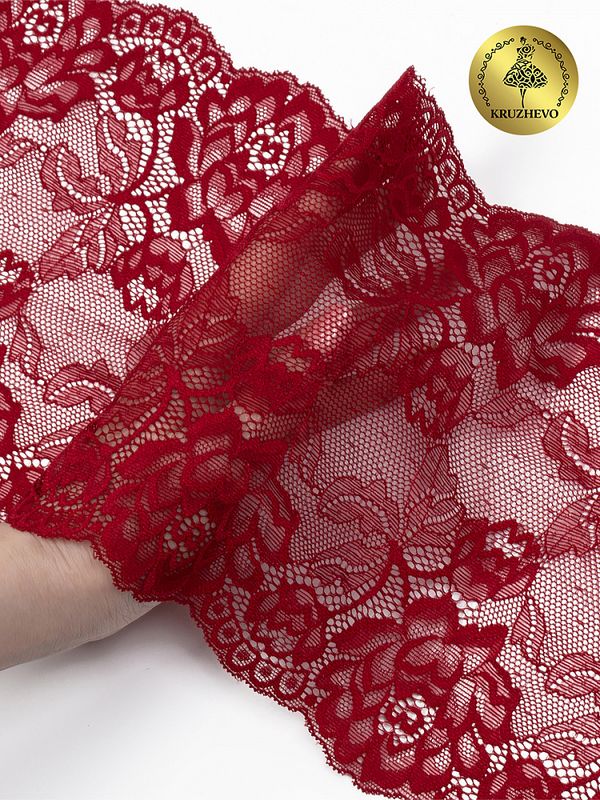 Кружево бельевое эластичное 180 мм / 25 м, 265, цв.101 т.красный, Kruzhevo