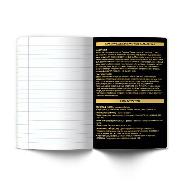 Тетрадь со справочным материалом Золотая коллекция, тиснение золотой фольгой, A5+ 48 л. на скобе 65 г/м², белизна 100 %, 10 шт, линия, 01328 Золотая коллекция Литература, Светоч Т146