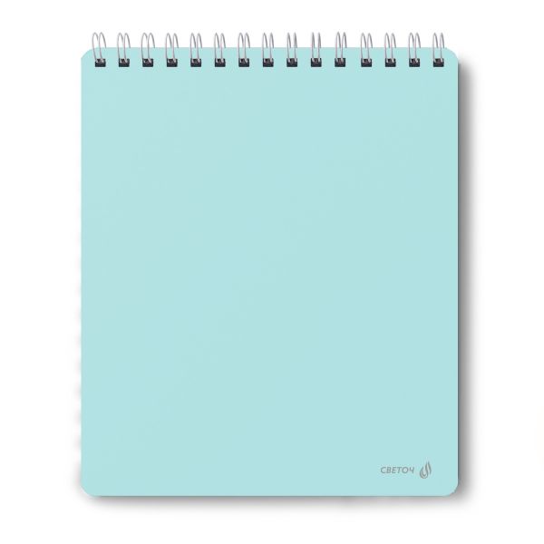 Блокнот с пластиковой обложкой, тиснение серебряной фольгой, 500 мкр, на гребне, A5 80 л., 4 шт, клетка, Бирюза 01041, Светоч 80Б30