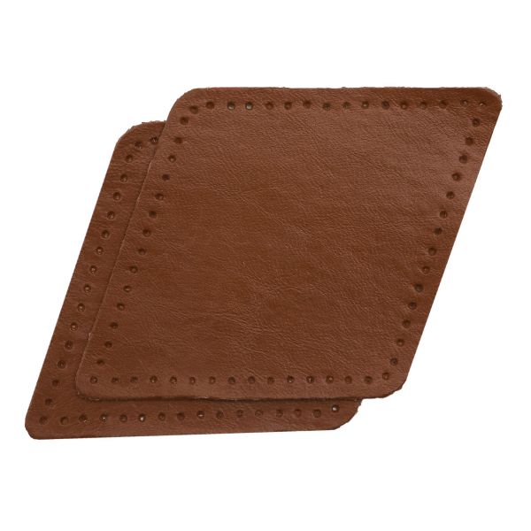 Заплатки пришивные из кожи, ромб 8х11,2см с перфорацией, 2 шт, 100% кожа, 02 светло-коричневый, 9125