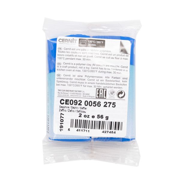 Полимерная глина Cernit Translucent запекаемая, прозрачная 56 гр, 275 прозрачный сапфир