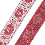 Лента (тесьма) жаккардовая 32.0 мм / 25±1 метров, рис. 9581 Гжель, (1 белый/красный/бордовый) С1853Г17