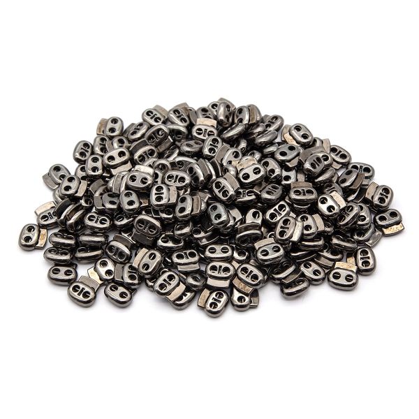 Фиксатор (зажим) для шнура пластик 2 отв., ⌀4.0 мм, 17х16 мм, плоский, под металл (черный никель), 200 шт