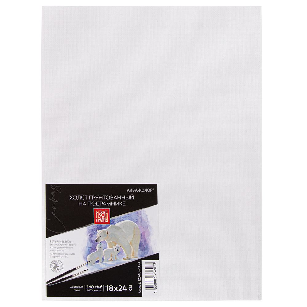 Холст грунтованный на подрамнике 18х24 см, 260 г/м², мелкозернистый, Аква-колор IZO-CGP-1824