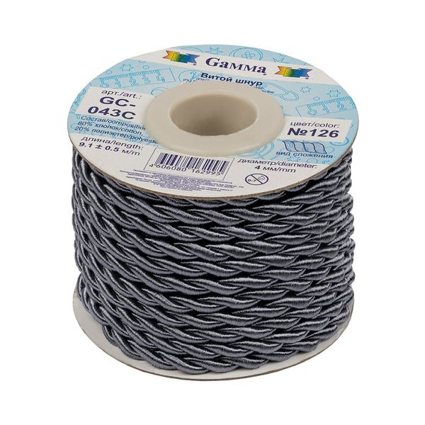 Шнур витой ⌀4.0 мм, 9.1 м, 126 серый, Gamma GC-043C