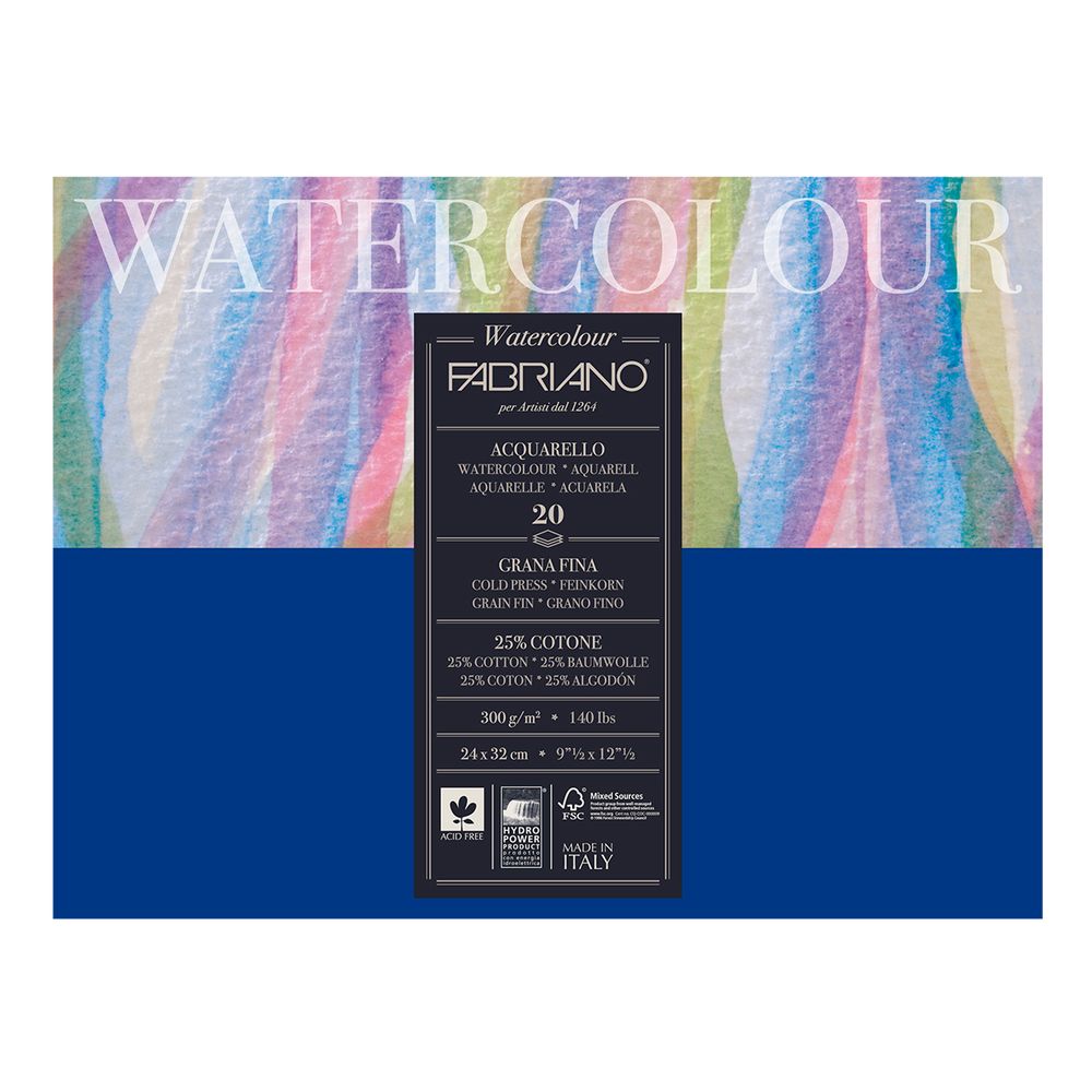 Альбом для акварели Watercolour Studio 300 г/м², A4+ 24х32 см, склейка с четырех сторон 20 л, среднезернистая, Fabriano, 73612432
