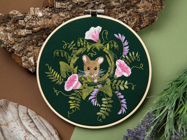 Набор для вышивания нитками Panna, Живая картина Мышонок в горошке, 18х18 см
