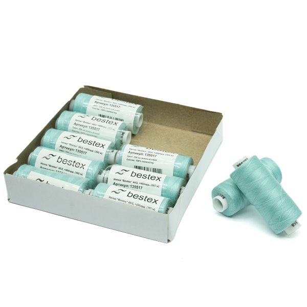 Нитки швейные бытовые Bestex 40/2, 365 м (400 ярд) / 10 кат., 358 светлый аквамарин