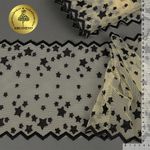 Кружево на сетке (вышитое) диз.OG35 215мм цв.белый с черными звездами уп.13м, Kruzhevo