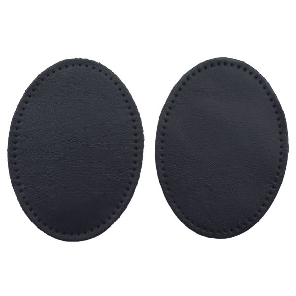 Заплатки пришивные из кожи, овал 8х10,9см с перфорацией, 2 шт, 100% кожа, 05 темно-синий, 9124