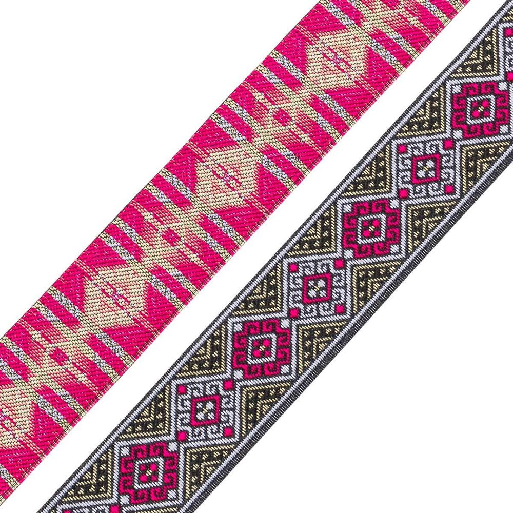 Лента (тесьма) жаккардовая 35.0 мм / 7 метров, золото/малиновый, 4101-1