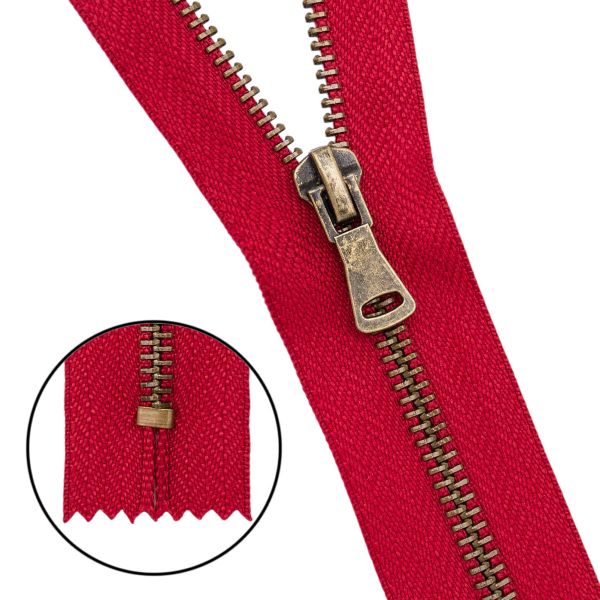 Молния металл Т5 (5 мм) 1 зам., н/раз., 18 см, антик, 519 красный, 10 шт, 15418-6