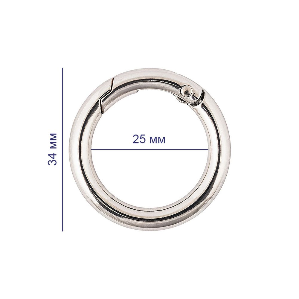 Карабин металл кольцо ⌀25.0 мм (34 мм), 10 шт, 01 никель, Gamma GH-225
