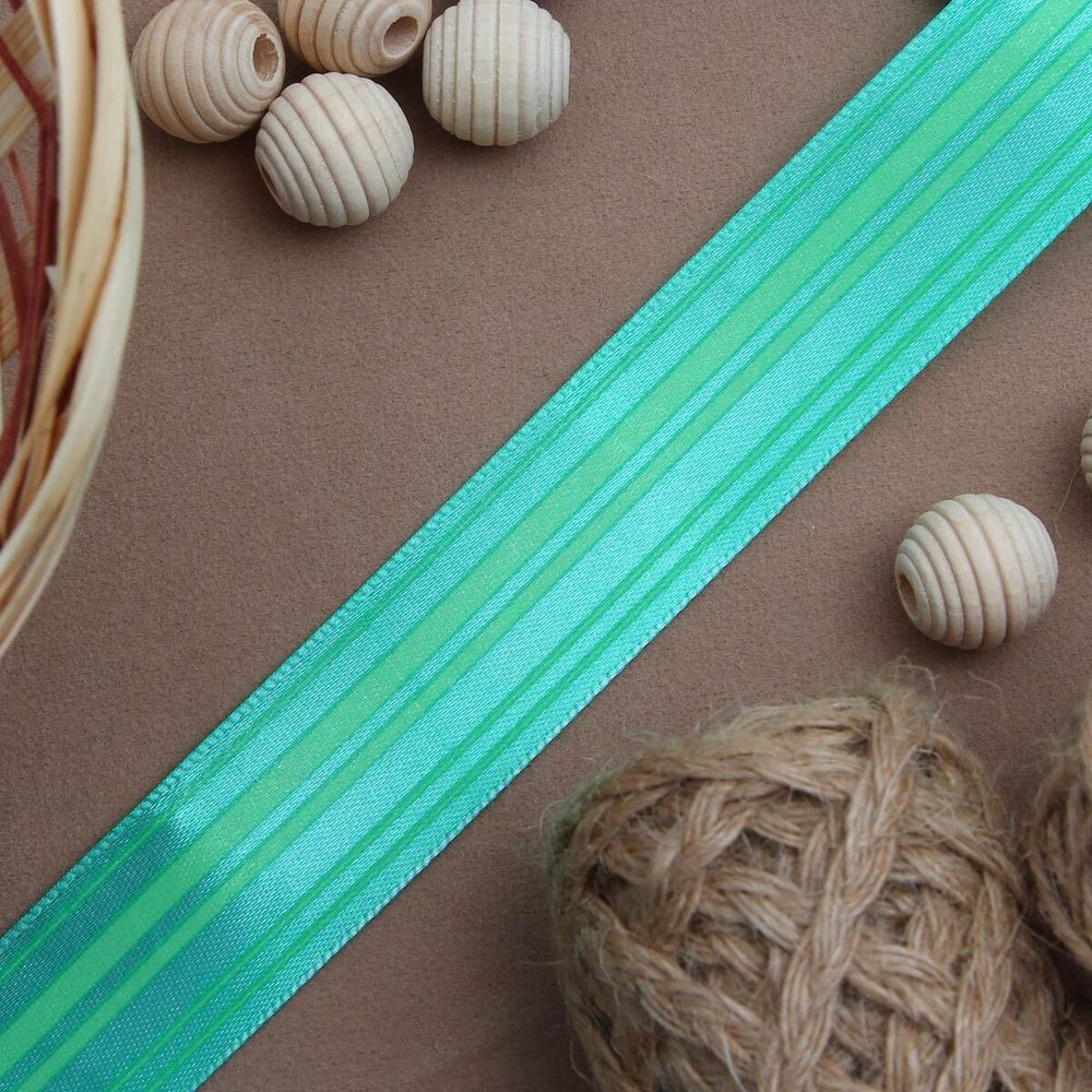 Лента атласная с рисунком 25.0 мм / 3 метра, Горизонталь (зеленый), Globus