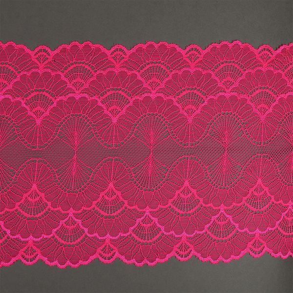 Кружево бельевое эластичное 195 мм / 10 м, цв.A1402 розовый неон, Kruzhevo